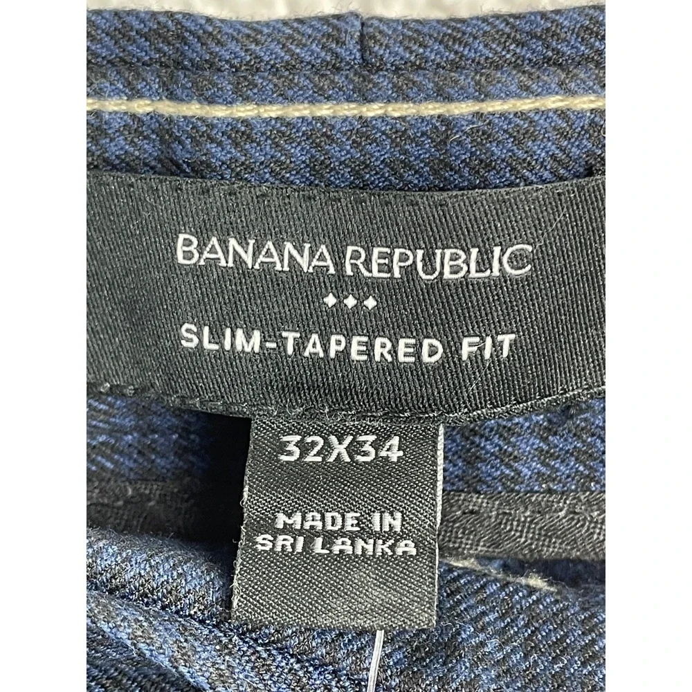 Banana Republic Slim Tapered Fit Pants Slacks Mens 32x34 Blue‎ Windowpane Plaid